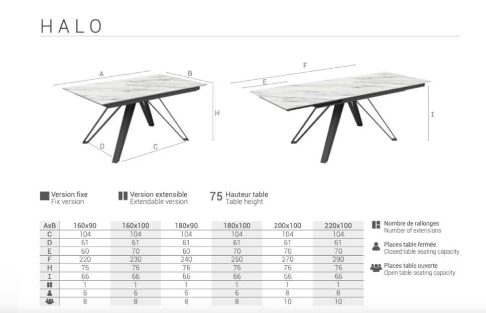 Table en Dekton au piètement métal design - fixe ou extensible - Halo par Cancio